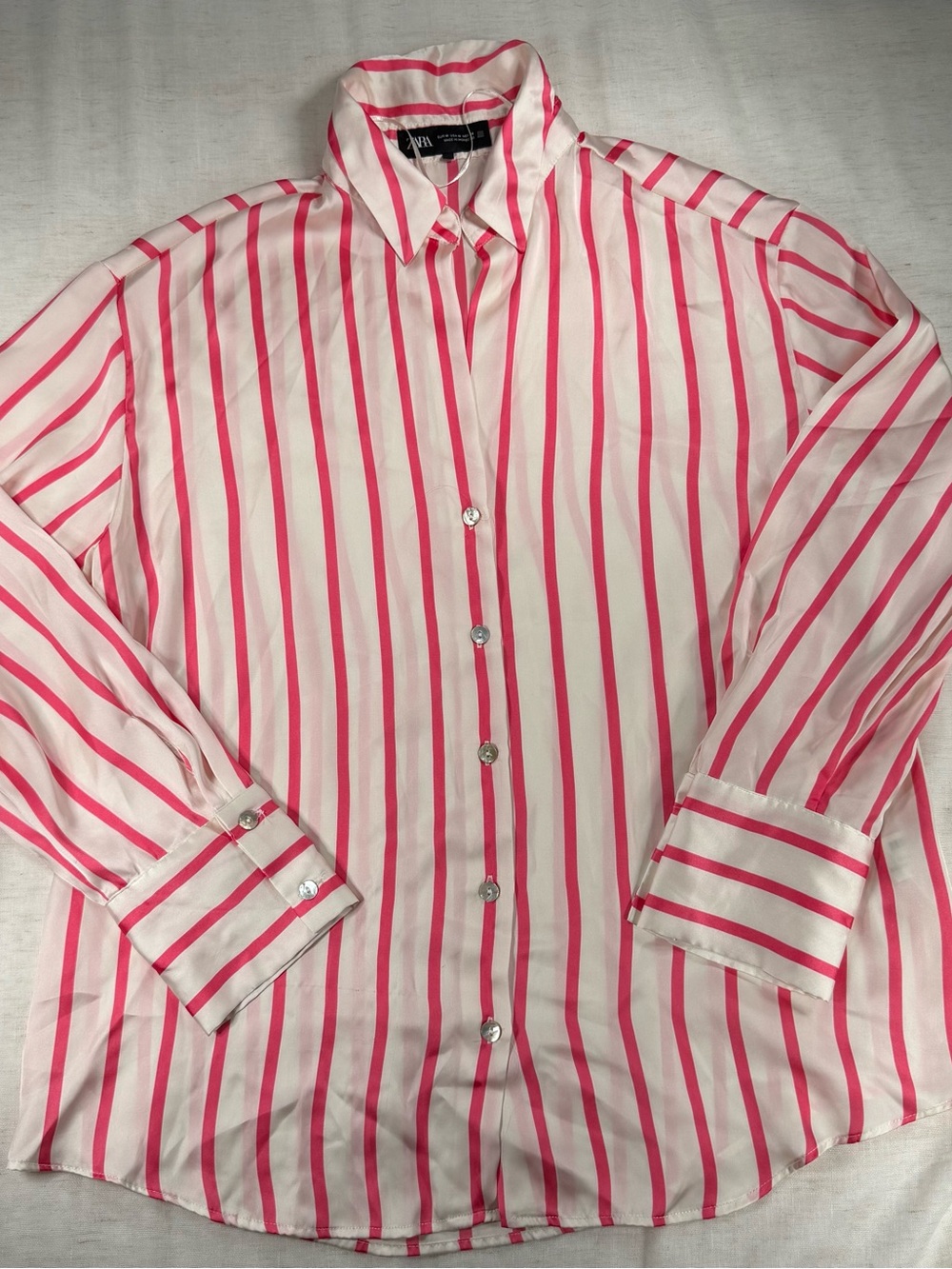 Zara Women Pink Stripe Button-Down Shirt
